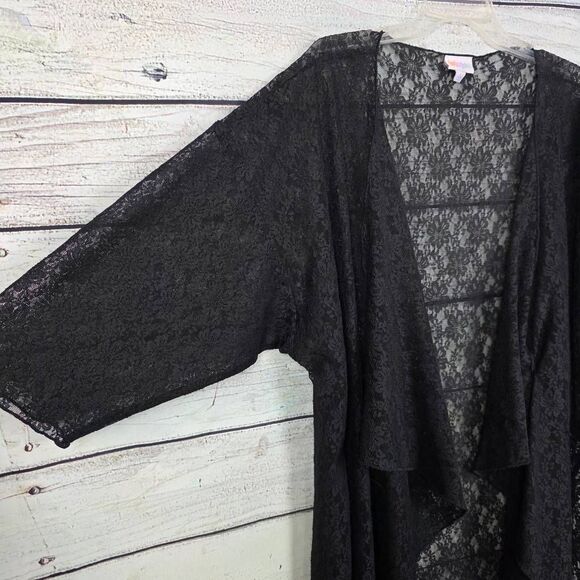 LuLaRoe Black Lace Long Cardigan Kimono Duster Size L - Picture 4 of 9